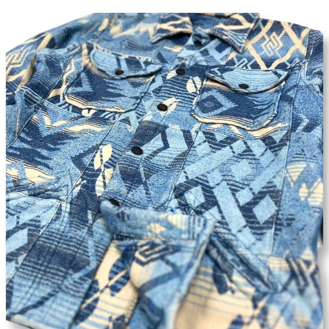 RRL Native Pattern Indigo Dye Patchwork Shirt Jac… - image 3