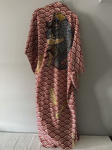 AUTHENTIC JAPANESE Kimono Multi-Color Red Wave Pattern with Size 170