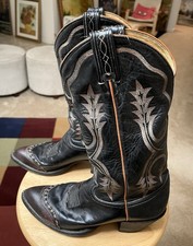 Tony Lama 2830 Brown/Black USA Womens US7B Leather Reptile Skin Western Boots