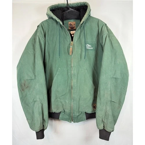 Berne Mens XL Green Duck Canvas Hooded Work Jacket Quilted Thermal Lined HJ51GD - product listing photo
