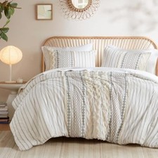 Comforter for Queen Size Bed, Chenille Tufted, Breathable Cotton Comforter Se...