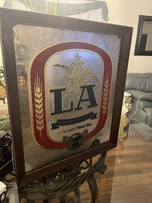 Vintage LA Anheuser Busch Budweiser Beer Sign Bar Mirror 17.5in X19.5in