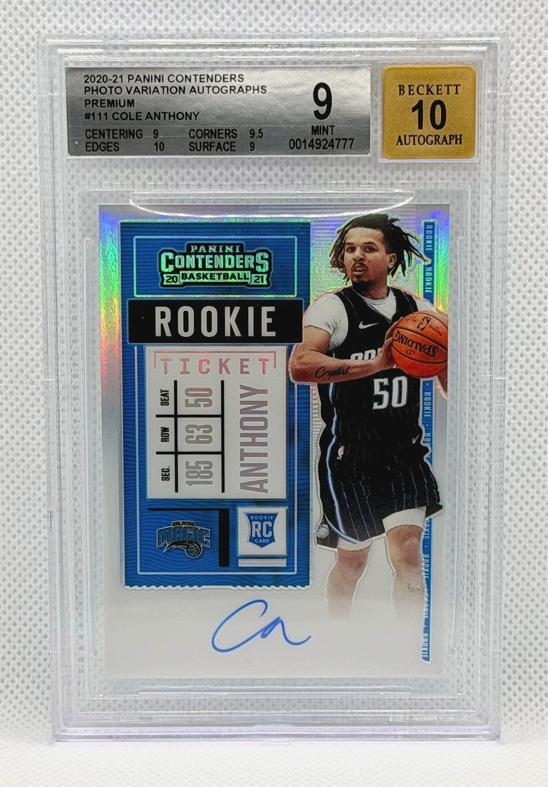 COLE ANTHONY 2020 Contenders Variation Auto Premium #111 Rookie RC BGS 9/10
