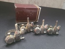 Vintage Lot of (4) Pewter Wine Bottle Flask Napkin Ring Holders 2 inch diameter