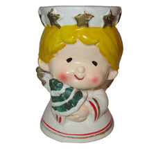 Vintage Christmas Angel Figurine Candle Holder Porcelain Ceramic Blushing Marked