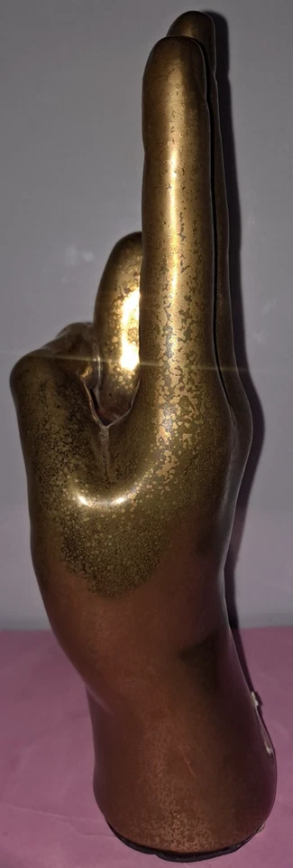 Oro Bronce Cerámica Letrero de Paz Mano Estatua Soporte Exhibición Decoración 10" X 4" Foto 3 de 4