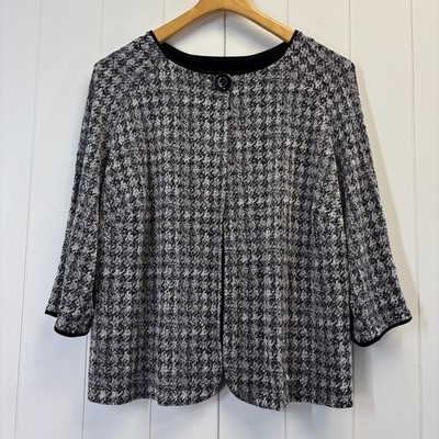 Vintage Laura Ashley Woman Old Money Houndstooth Open Cardigan Top Size 1X Chic