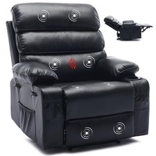 Manual Recliner Chair with Massage Heat, PU Leather Reclining Single Sofa Chair