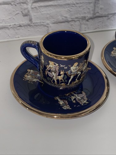 Cobalt Blue 24k Gold Hand Made In Greece Demitasse Cup & saucer 6 Sets Greek - Picture 11 of 11