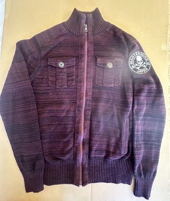 Medium Guess Master Mind Men's Sweater Full  Zip Up Burgundy Mock Neck DB23