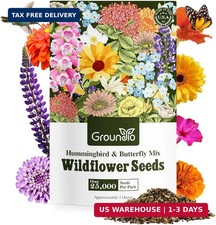 Groundio 25,000 Wildflower Seeds Mix 1 Oz, 24 Varieties Perennial Annual Seed