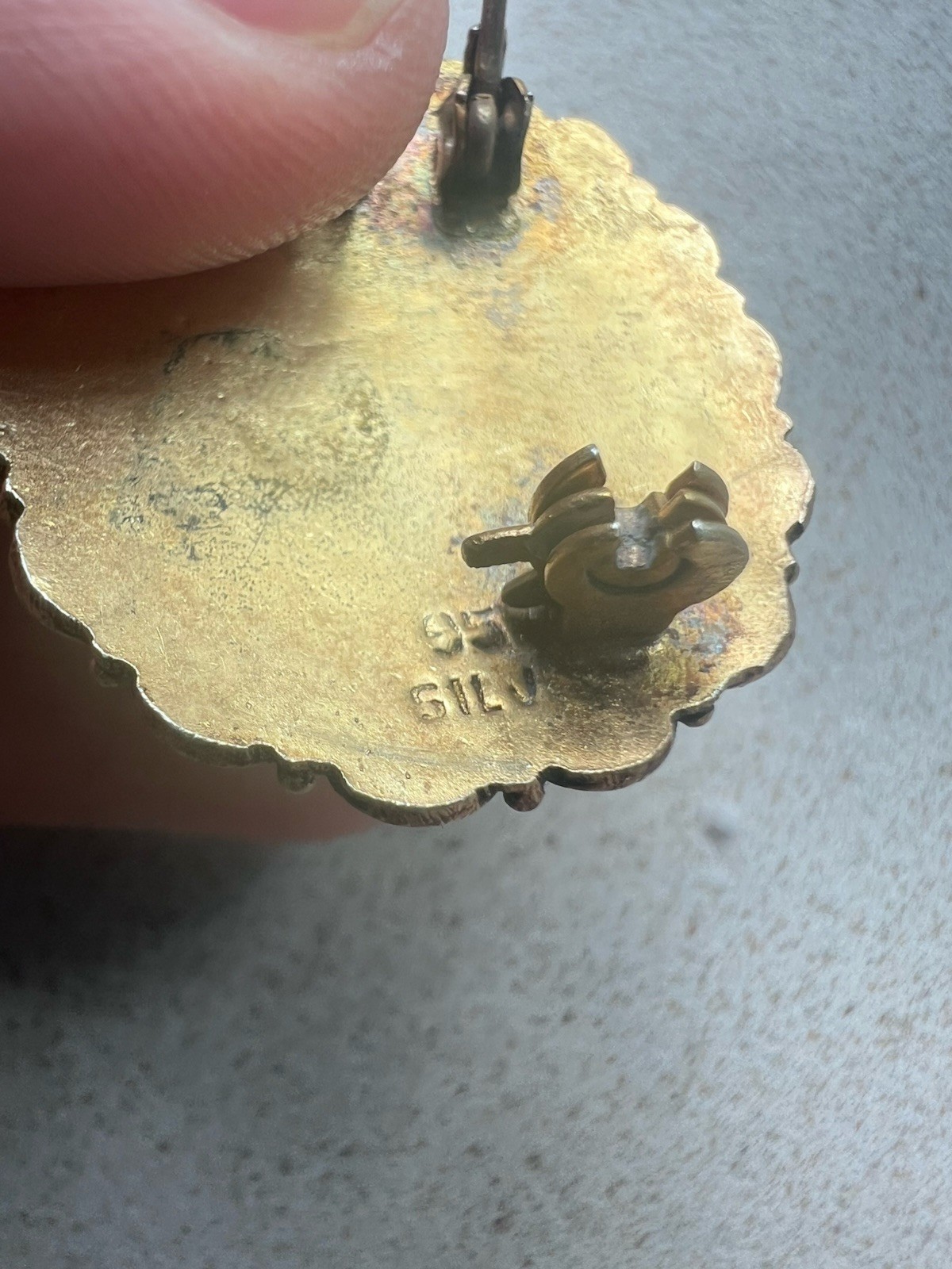 Israel Eilat Stone ? Pearl 950 Sterling Silver Brooch Pin Pendant Gilt? Read! C4