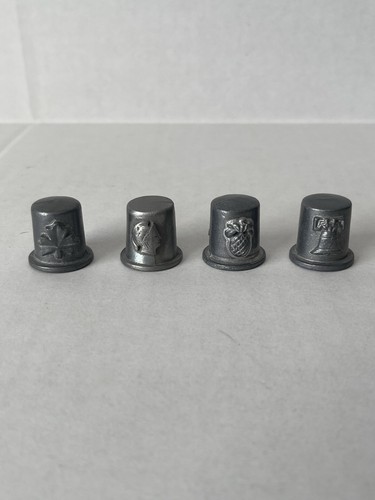 Set Of 4 Pewter Thimbles Canada Rome Pineapple Flowers Bell Statue Of Liberty - Picture 2 of 6