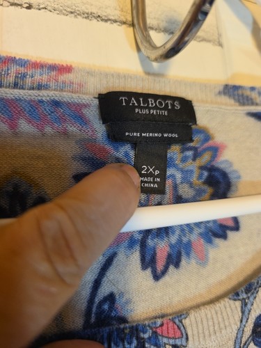 Talbots Damen Pullover Übergröße 2XP reine Merinowolle blau Blumen Strick Oberteil - Bild 3 von 7