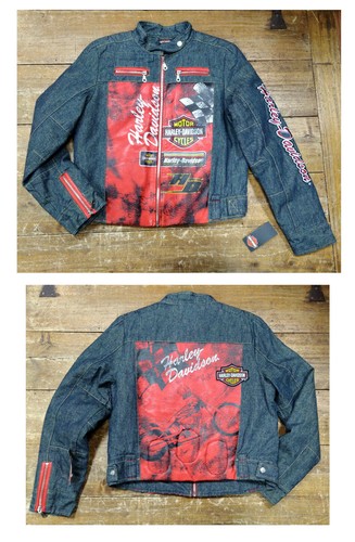 Harley Davidson giubbotto BAMBINO denim imbottito pelle rosso jeans | eBay