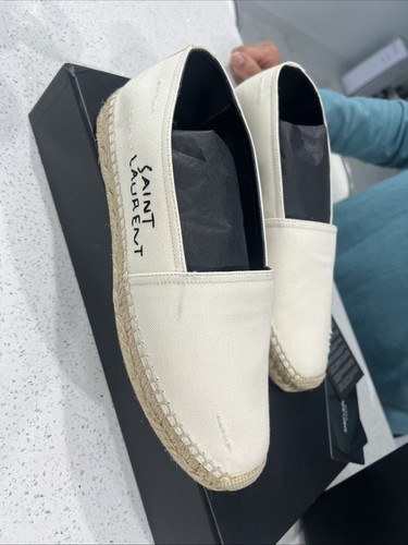 Saint Laurent White Leather Slip On Espadrilles Flats 20 SL Emb Es. Size 40 - Picture 3 of 7