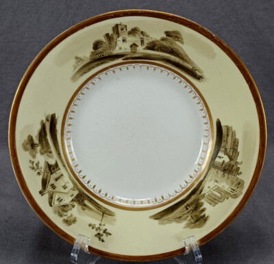 Grainger Worcester 229 Hand Painted Cottage Landscape Yellow & Gold Plate A 