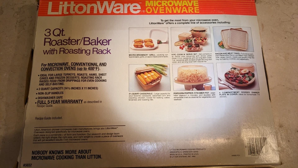 LittonWare Microwave Ovenware 3.75 Quart Roaster/Baker with Roasting Rack New - Image 4 of 4