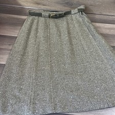 CENTURY Vintage 60/ 70s Herringbone Green White Wool Skirt 30  Waist