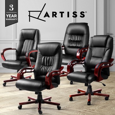 Artiss Office Chair Wooden Computer Gaming Chairs Vintage Padded Seating Black Ebay