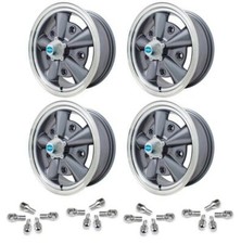 Set Of 4 15 X 5-12 Vw Bug 5 Lug Anthracite Empi 5-rib Wheels Lug Bolts