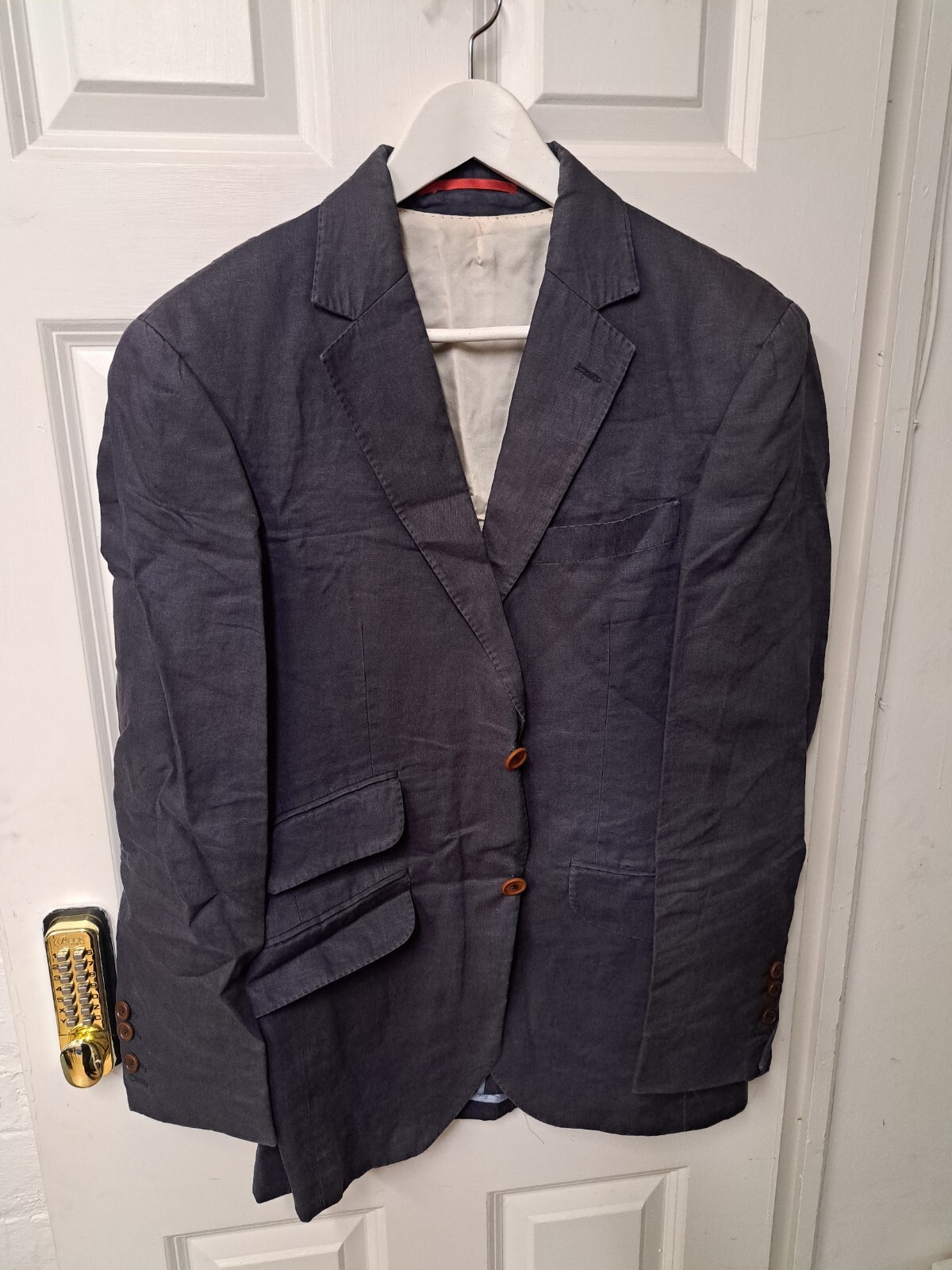 FILA Giacca blazer di lino blu navy Hackett UK 36 Savile Row London Jermyn Street...
