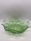 Hazel Atlas “Fancy” Green Uranium Depression Glass Berry Bowl Ruffle Edge Glows