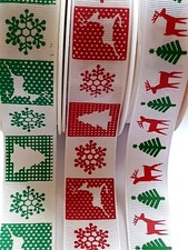 GROSGRAIN CHRISTMAS RIBBON 1M or 3M REINDEER XMAS TREE SNOWFLAKE 22-25MM
