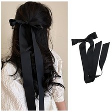 Vintage Black Bow Hair Clip Barrette Long Tail Black Bow Hear Clip Barrette B...
