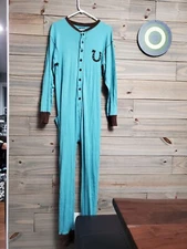 Rare Find "Tail End" Adult Lazy Ones Fun One Piece Suit Pajamas Turquoise Cotton