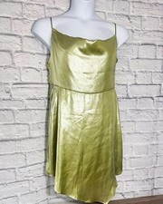 NWT Urban Outfitters Mallory Mini Dress Satin Lime Green Asymmetric Dress Size L