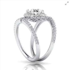 1.55Ct Lab Created Diamond 14K White Gold Over Halo Engagement  Wedding Ring
