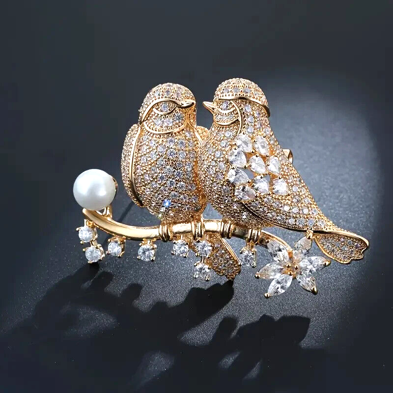 Luxury Shiny Rhinestone Two Bird  Brooch Accents Women Men Unique Gift New