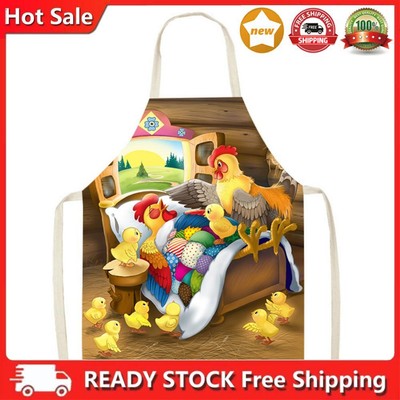Cartoon Chickens Printed Linen Apron Waterproof Adult Kitchen Bib (68x55cm) DE