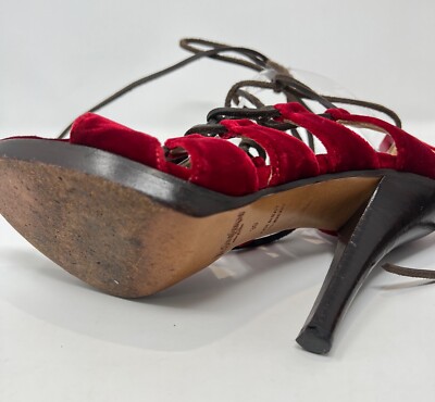 RARE Tom Ford YSL Red Velvet Lace Up Heels Gladiators RARE Tom Ford YSL Red Velvet Lace Up Heels Gladiators