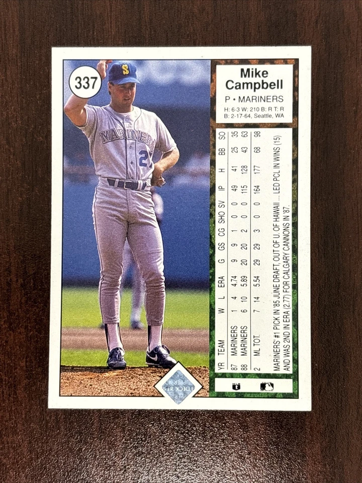 1989 Upper Deck #337 Mike Campbell AUTO Seattle Mariners AUTOGRAPH - Image 2 of 2