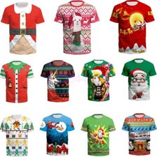 Mens Womens Christmas Xmas Santa 3D Short Sleeve Ugly T Shirt Tops Blouse Tshirt