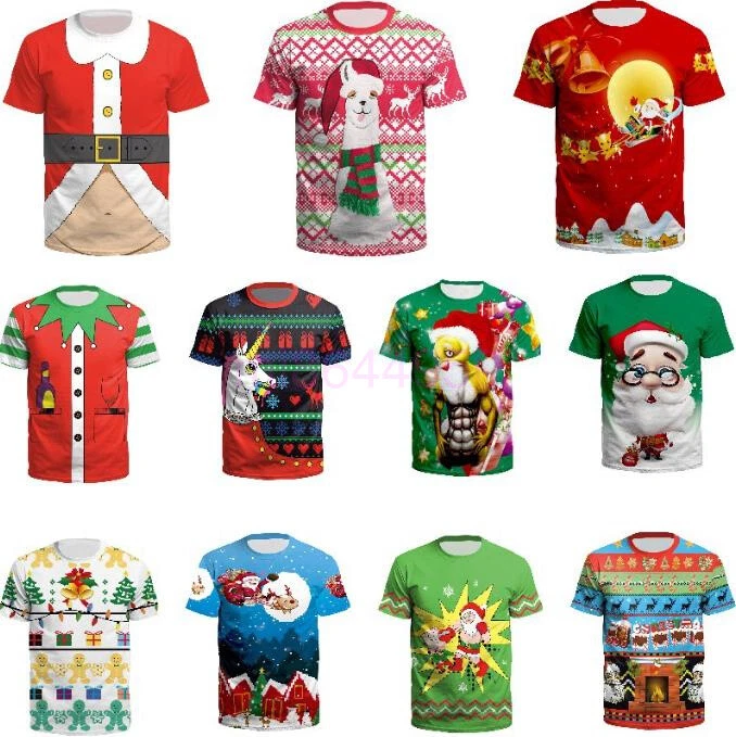 Mens Womens Christmas Xmas Santa 3D Short Sleeve Ugly T Shirt Tops Blouse Tshirt