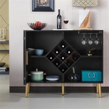 Bowery Hill Contemporary Wood Multi-Storage Buffet in Black/Gold