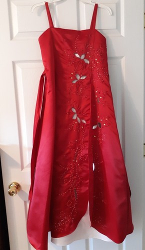 Kid's Love Party Pageant Bridesmaid Wedding Flower Girl Dress Size 16 Red& White - Picture 10 of 12