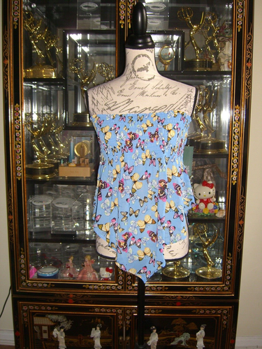 NWT WILD FABLE BUTTERFLY PRINT STRAPLESS HANDKERCHIEF TOP M