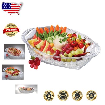 Elegant 4 Compartment Buffet Server On Ice, 19.75'' x 11.75'' - Removable Dip Cup
