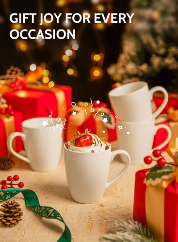Juego de 6 tazas de café de porcelana de 16 onzas para té caliente con leche capuchino blanco - Imagen 7 de 7
