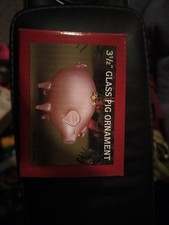 Hand Crafted Christmas Pig Glass Ornament 3.5". In the box. FREE SHIPPING 
