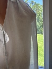 Vtg Bert Yelin for Iris White  Blue Sleeveless Lace Nightgown Super Sheer M