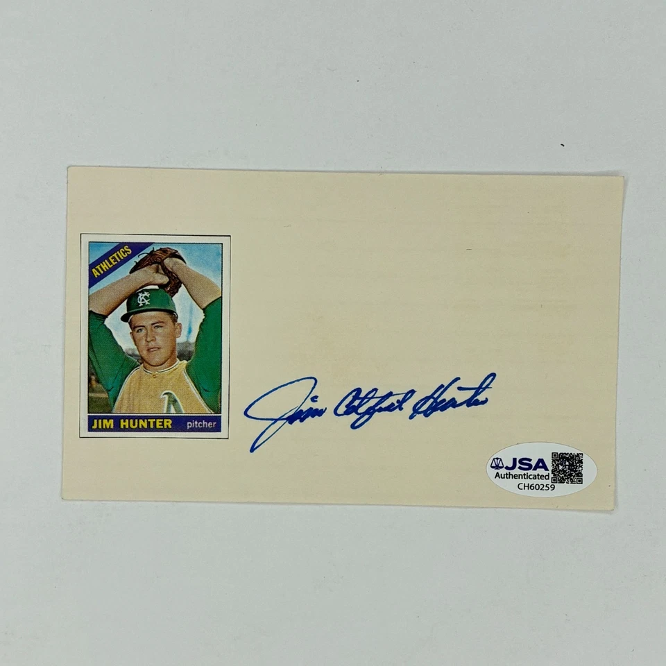 Jim Catfish Hunter Autograph Signed Index Card 3x5 Athletics HOF JSA COA - Image 2 of 4