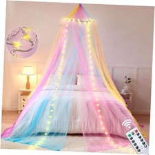 Rainbow Bed Canopy for Girls, Rainbow Bed Canopy with Warm White Stat Lights