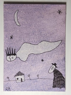 e9Art ACEO two souls meeting outsider art brut naive