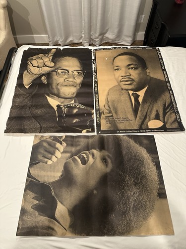 Vintage Civil Rights Poster Lot of 3 Angela Davis Black Panther,MLK,MalcomX 60s