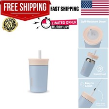 12 Oz Kids Stainless Steel Tumbler with Flexible Straw - Spill Proof, Tan  Blue